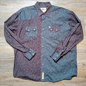 Larry Mahan Shirt Mens 2XL Two Tone Blue Paisley Pearl Snap Cowboy Western